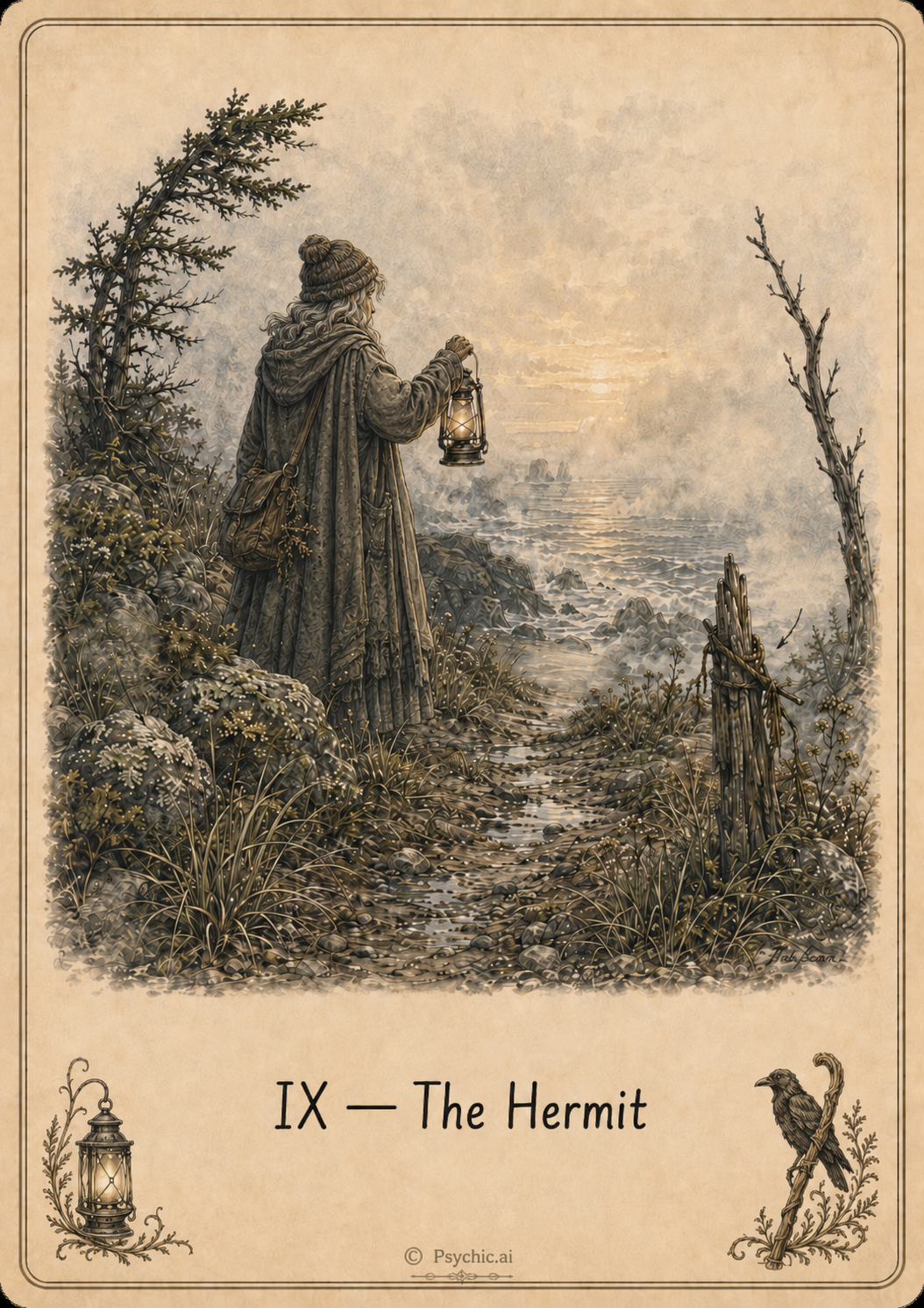 The Hermit tarot card illustration